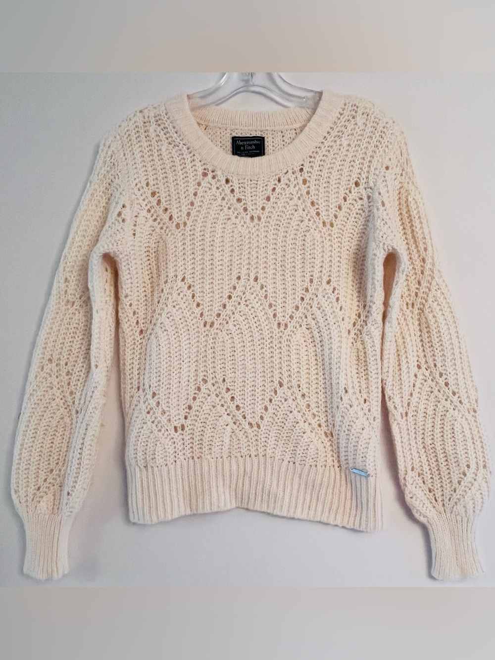 Abercrombie & Fitch Cream Pointelle Open Knit Sweater S Boho Coquette - Picture 1 of 9